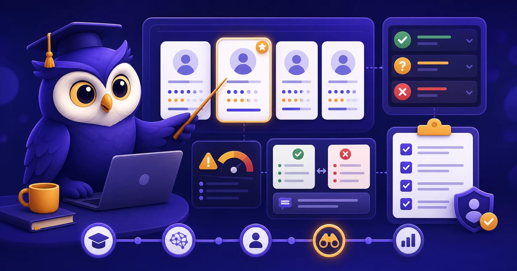 Hiring manager reviewing an AI-generated candidate shortlist with human oversight checklist